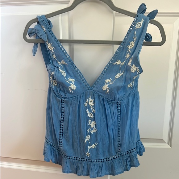 Embroidered Sleeveless Top - Blue Grey